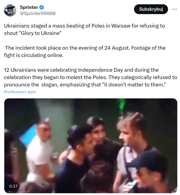 Ukrainians staged a mass beating of Poles in Warsaw
