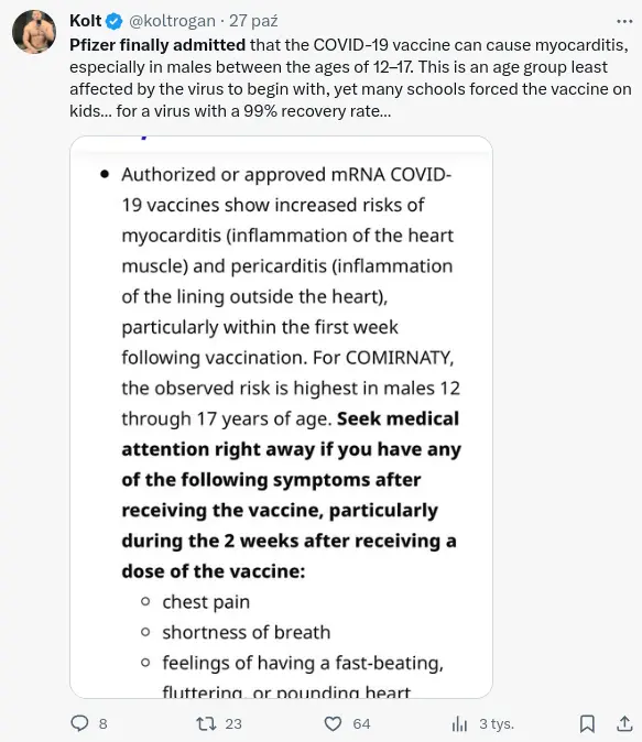 Pfizer finally admitted that the COVID-19 vaccine can cause myocarditis / Fake post