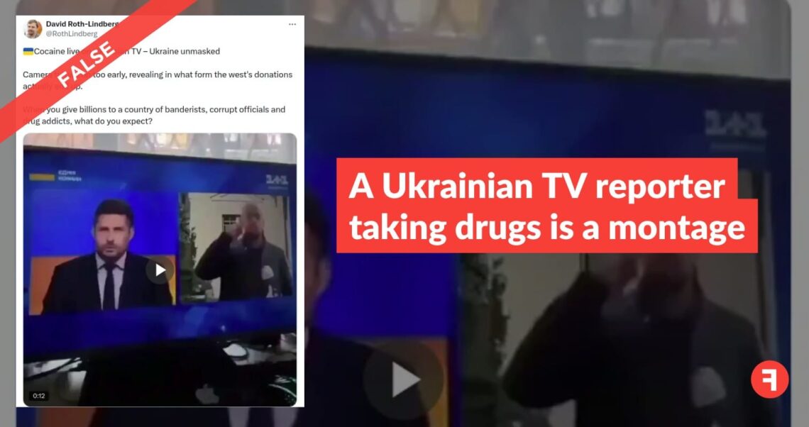 A Ukrainian TV reporter taking drugs is a montage