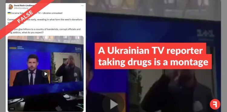 A Ukrainian TV reporter taking drugs is a montage