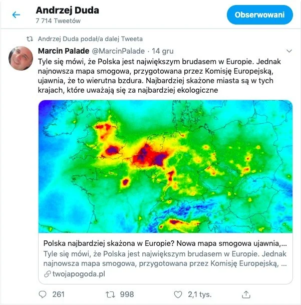 Andrzej Duda - nowa mapa smogowa