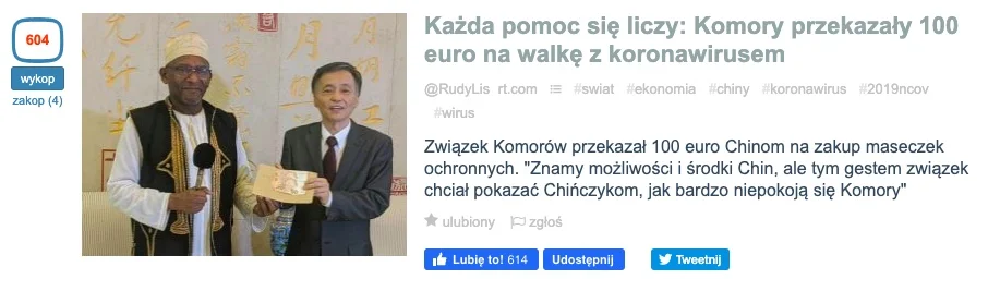 Komory przekazały 100 euro - Wykop.pl