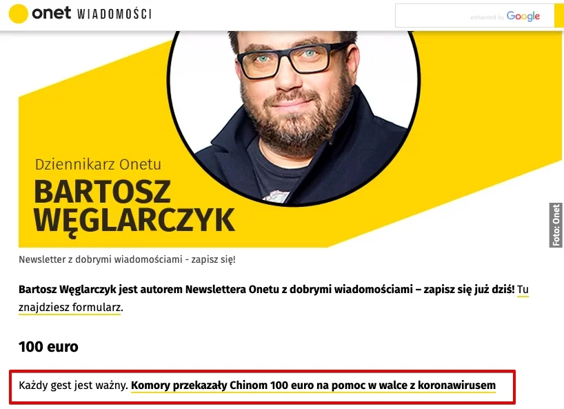 Komory przekazały 100 euro - Onet.pl