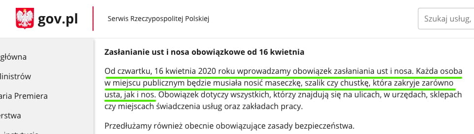 Obowiązek zasłaniania ust i nosa