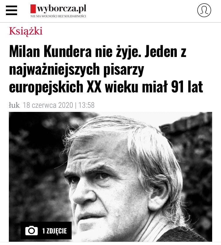 Milan Kundera nie żyje / Gazeta Wyborcza