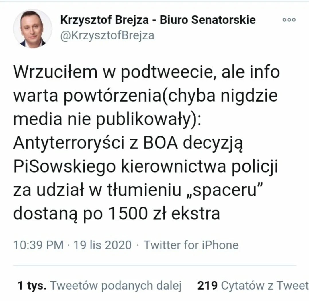 Podwyżki dla policjantów 1500 Brejza