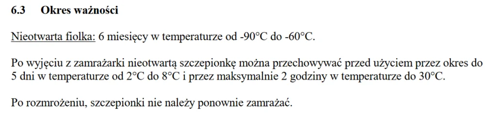 Przechowywanie szczepionki - Pfizer