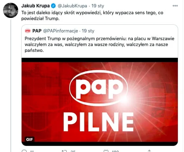 Jakub Krupa/ Trump / na placu w Warszawie walczyłem za was