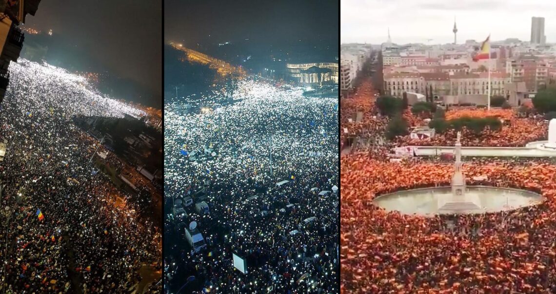 Nie, zdjęcia z Madrytu i Bukaresztu nie przedstawiają protestów przeciw obostrzeniom