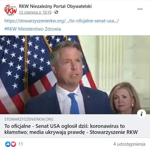 Senat USA ogłosił, że koronawirus to kłamstwo.