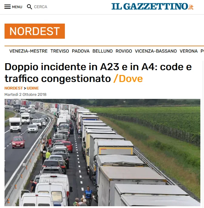 Blokada ciężarówek, Włochy - Korek po wypadku