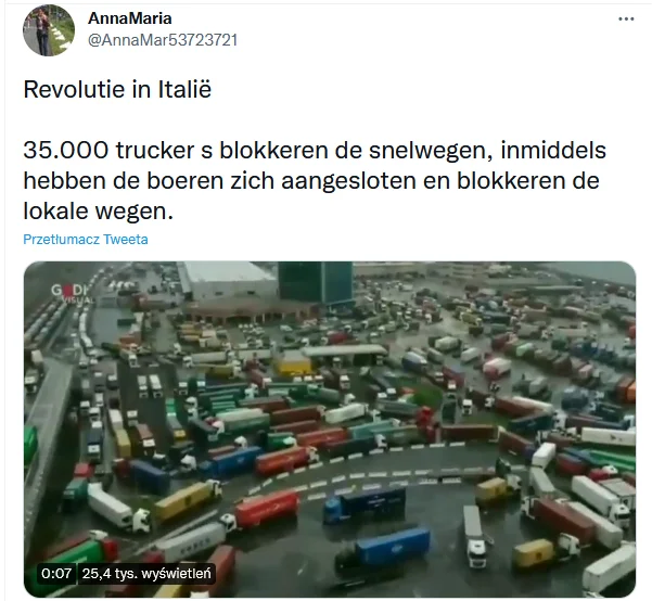 Blokada włoch przez kierowców ciężarówek - fałszywy post