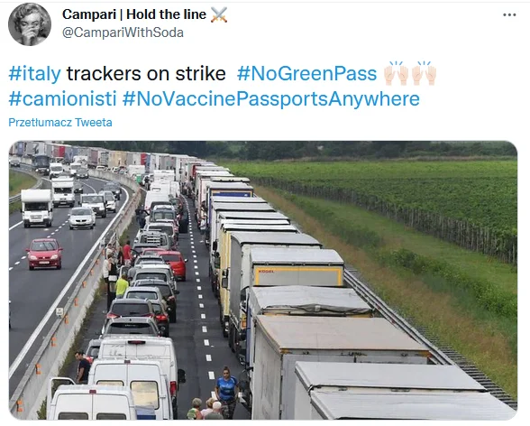 Kierowcy ciężarówek strajkują przeciwko zielonej przepustce - Fałszywy post