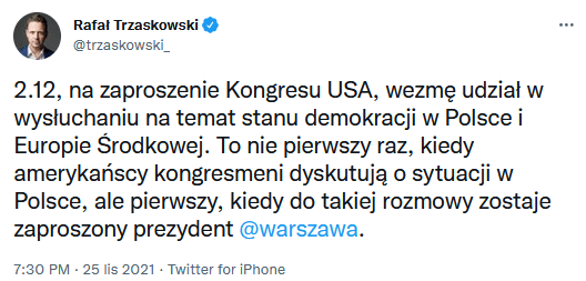 Rafał Trzaskowski o wystąpieniu w Kongresie