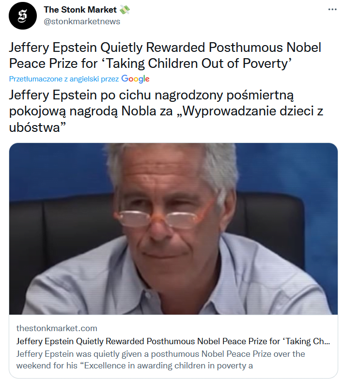 Epstein z pokojową nagrodą nobla