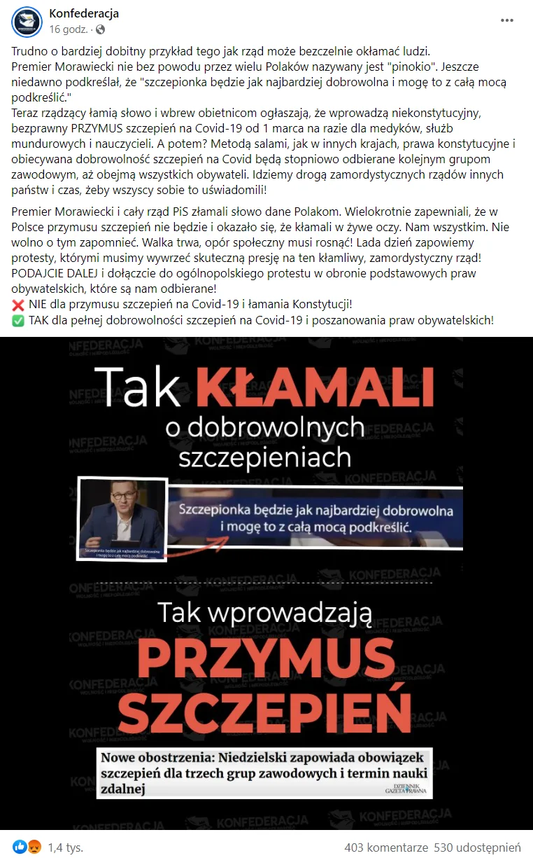 Konfederacja przymus szczepień