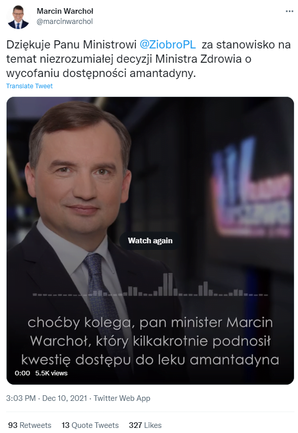 Marcin Warchoł, Zbigniew Ziobro - amantadyna