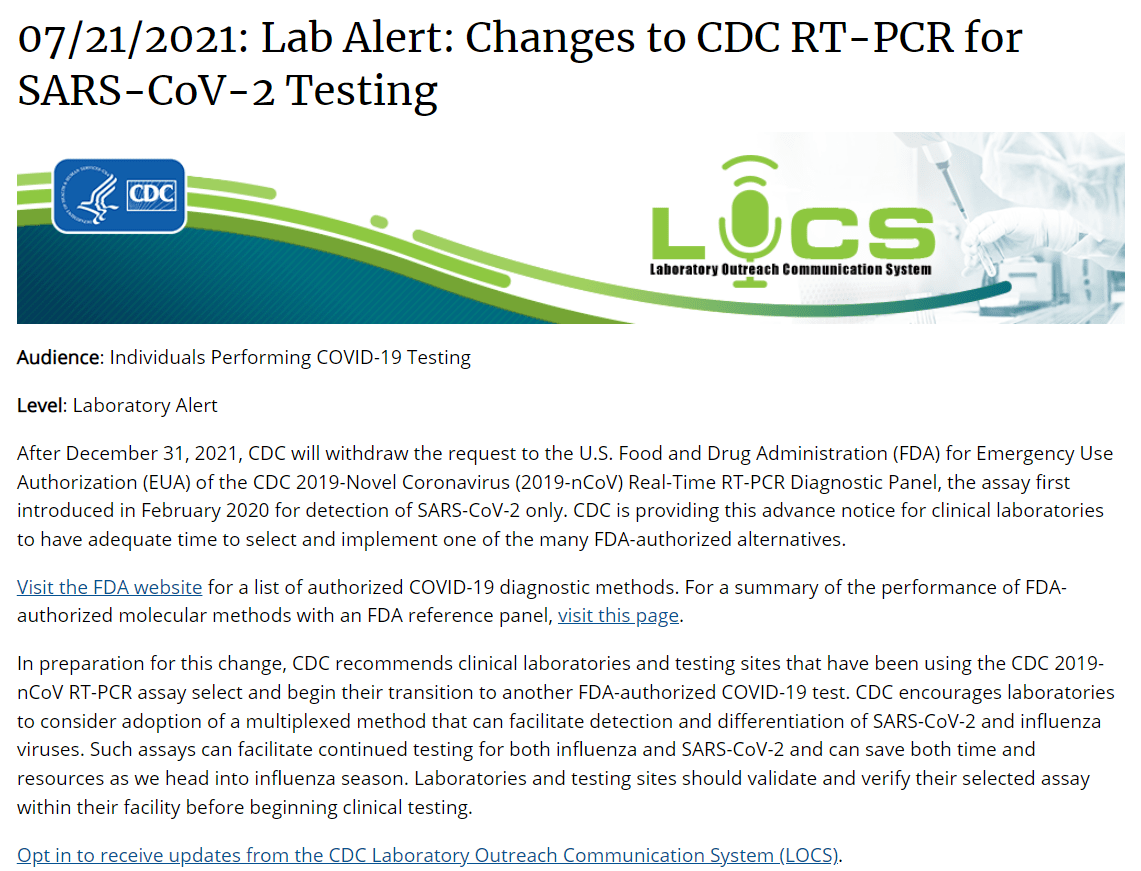 CDC Lab Alert