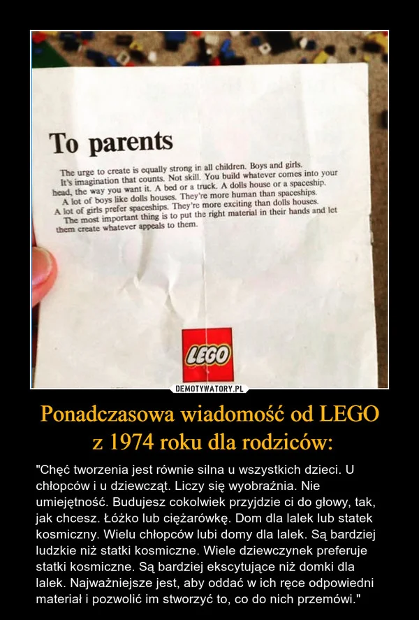 Lego promowało równość płci już w latach 70.? Sprawdzamy autentyczność listu