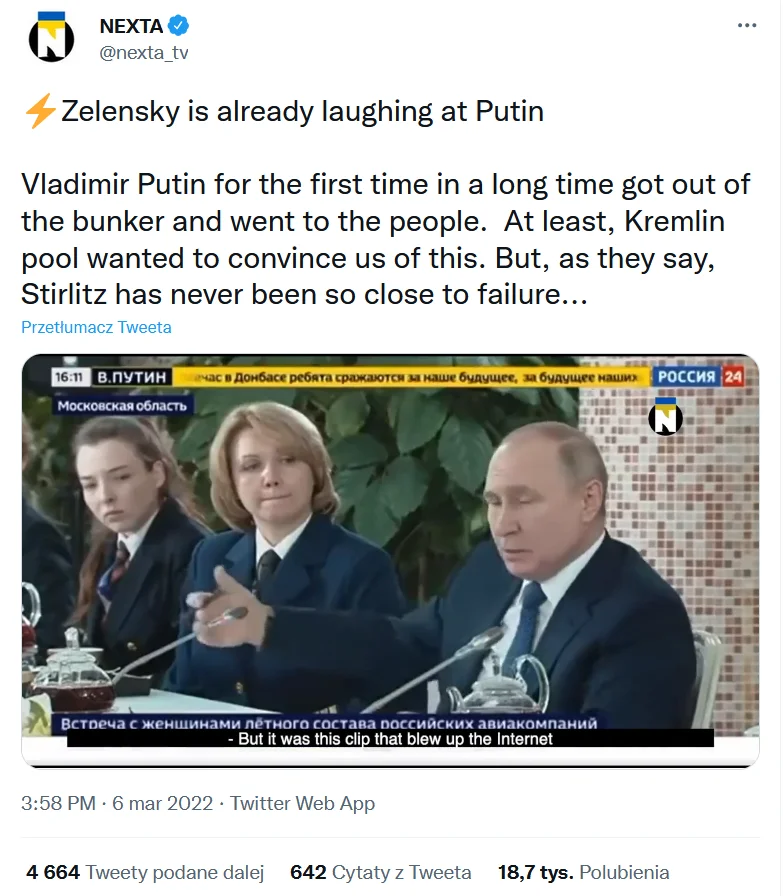 Nexta o hologramie Putina
