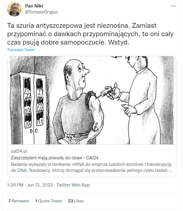 Zaszczepieni mają powody do obaw - Tomasz Gryguć