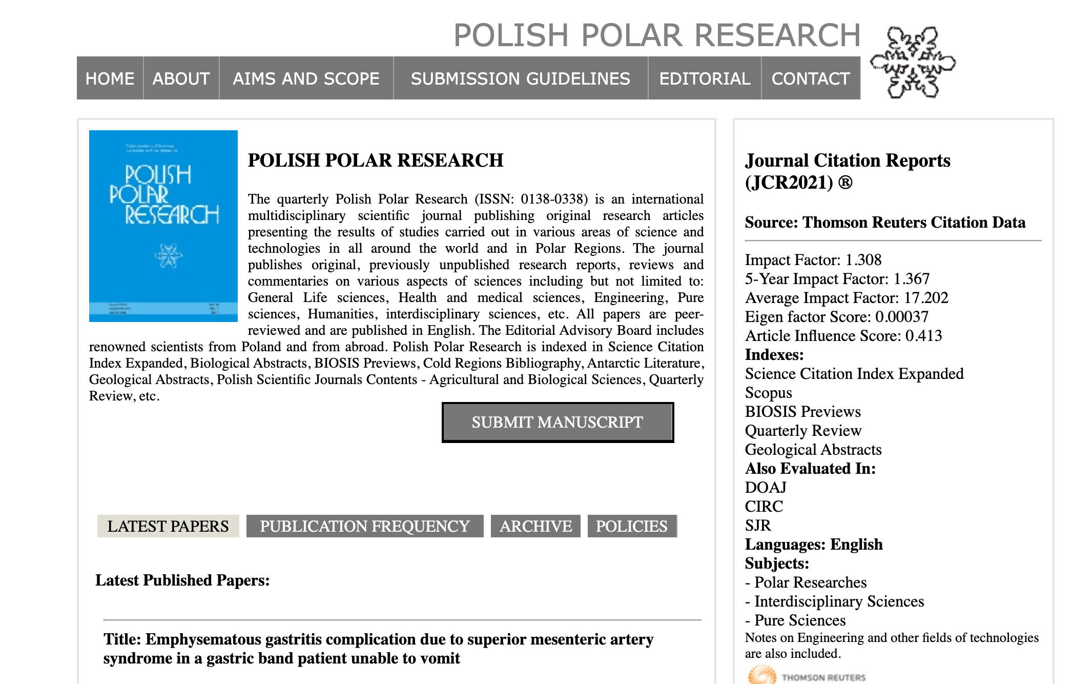 Strona podszywająca się za czasopismo Polish Polar Research