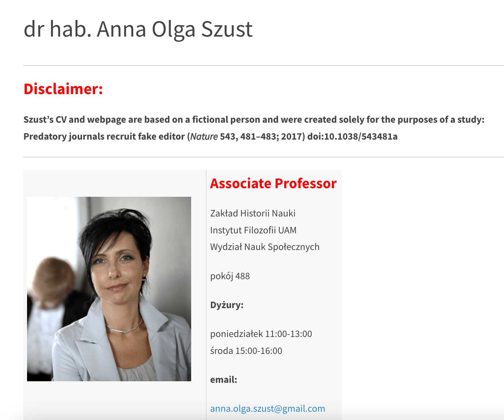 zdjęcie przedstawiające profil dr hab. Anny Olgi Szust