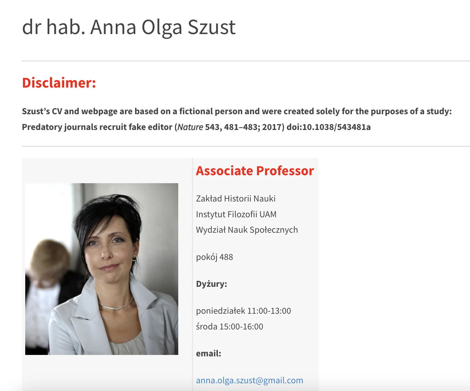 zdjęcie przedstawiające profil dr hab. Anny Olgi Szust