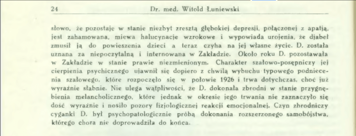 Fragment Rocznika Psychiatrycznego opisującego sprawę Marianny Dolińskiej