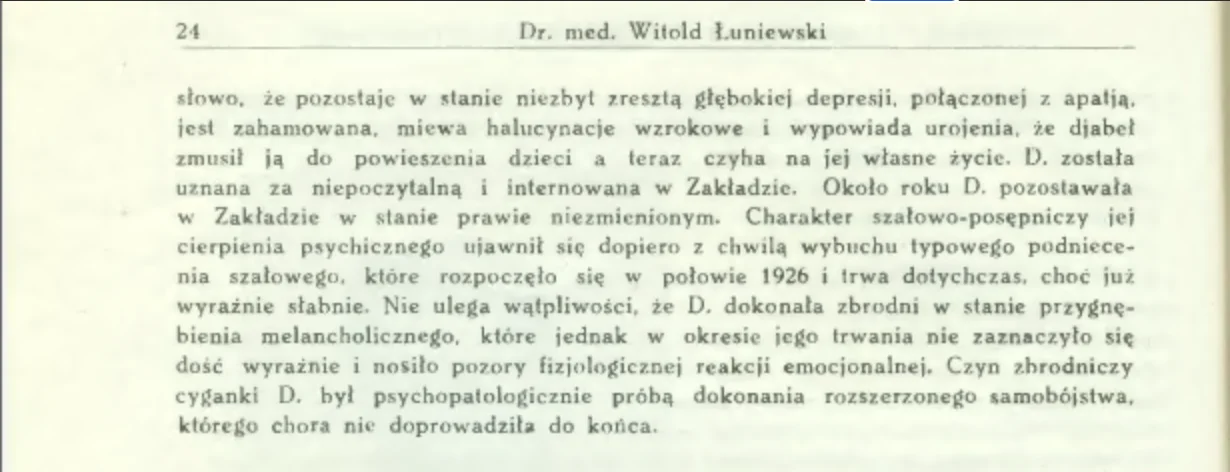 Fragment Rocznika Psychiatrycznego opisującego sprawę Marianny Dolińskiej