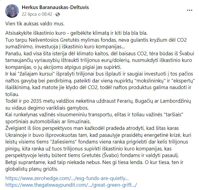 Rosyjskie narracje/rosyjska dezinformacja wskazująca, że wojna została wywołana w celu spowodowania kryzysu energetycznego