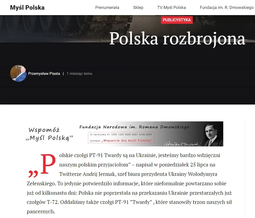 Rosyjska dezinformacja stwierdza, że kraje udzielając pomocy wojskowej Ukrainie rozbrajają się