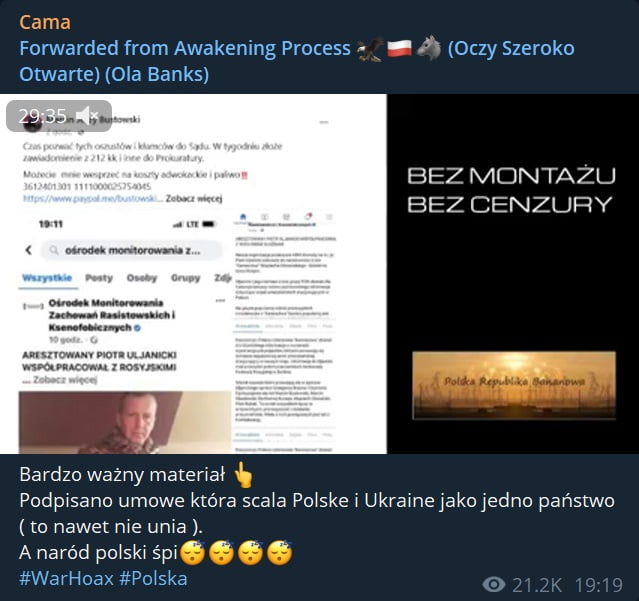 Rosyjska dezinformacja forsuje narrację o scaleniu Polski i Ukrainy w jedno państwo
