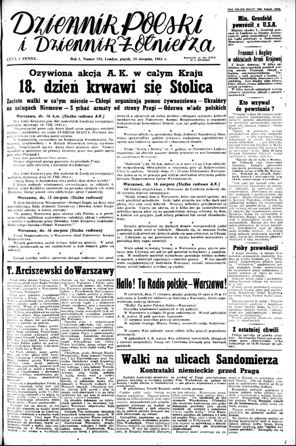 Polish Daily & Soldier’s Daily dated August 18, 1944
