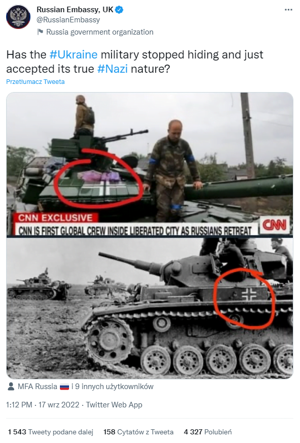 Brak dowodów na to, że krzyże na ukraińskich pojazdach wojskowych powiązane są z symboliką nazistowską