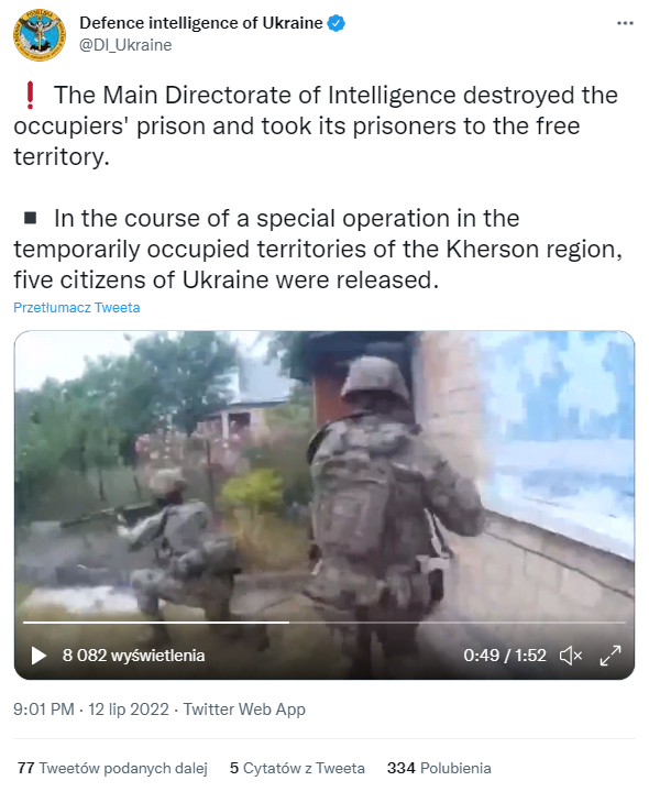 Video showing the release of hostages in the Kherson region. Source: twitter.com