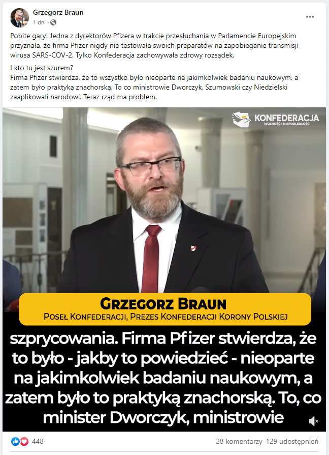Grzegorz Braun / Pfizer transmisja