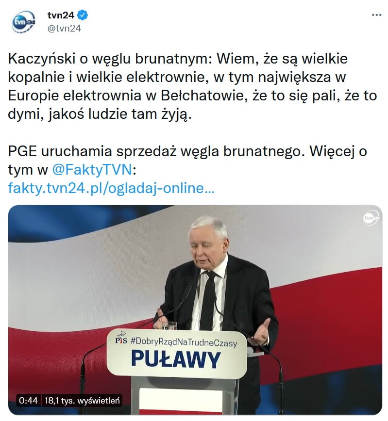 Jarosław Kaczyński, węgiel brunatny