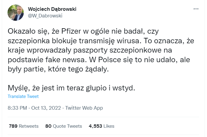 Wojciech Dąbrowski / Pfizer transmission