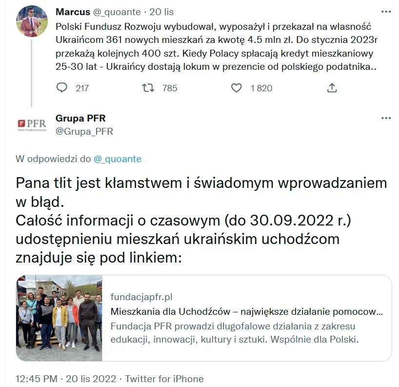 PFR o mieszkaniach dla Ukraińców