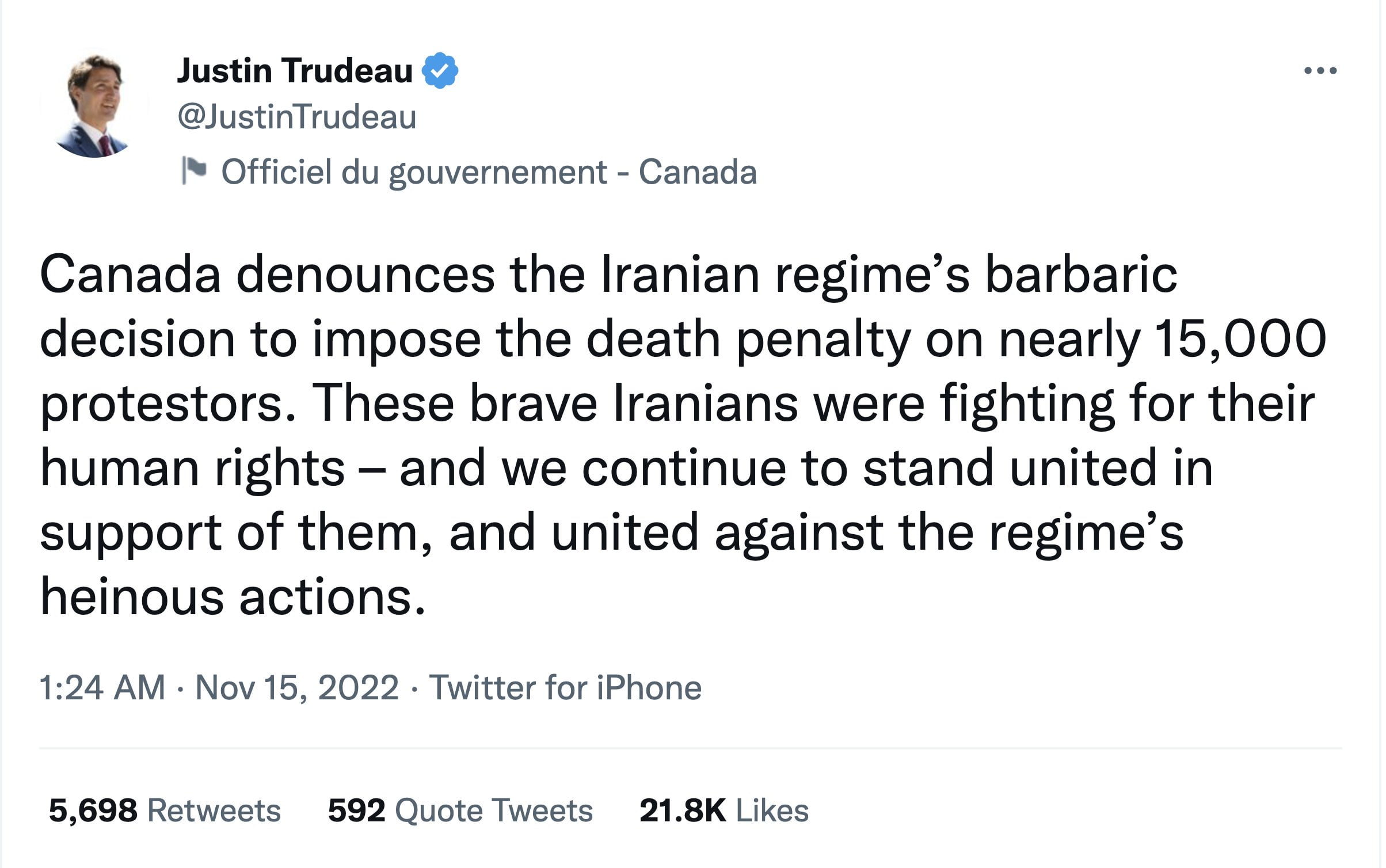 Justin Trudeau about Iran