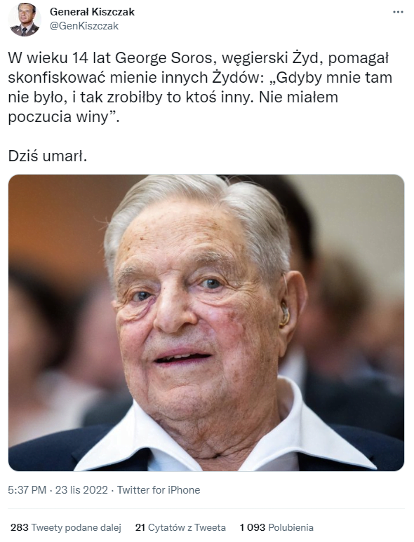 George Soros wciąż żyje, a jego cytowane słowa o Żydach są zmyślone