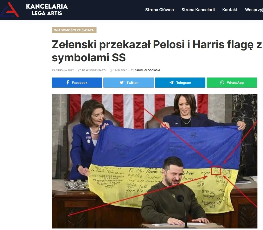 Symbole SS na fladze od Zełenskiego u Lega Artis