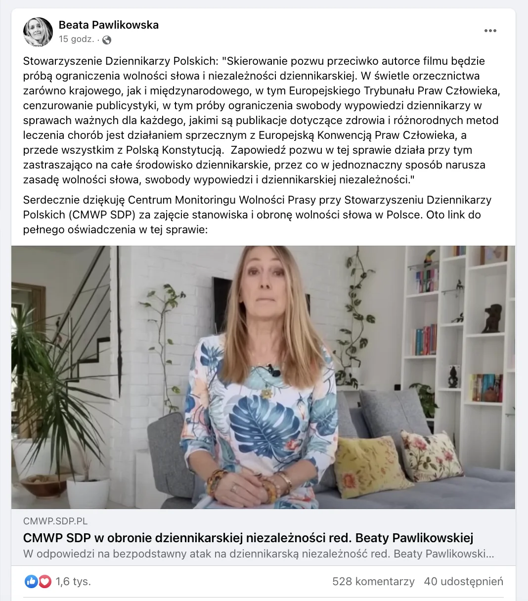 Beata Pawlikowska - Facebook post