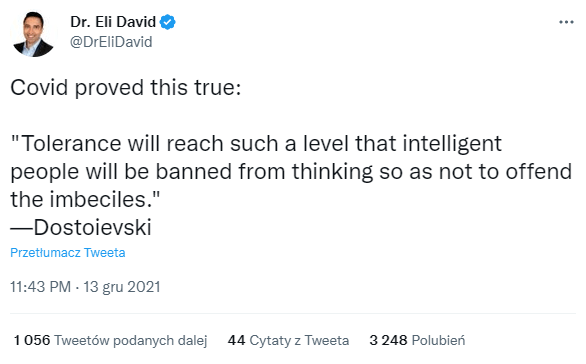 Eli David Dostoevsky's quote about tolerance is fake