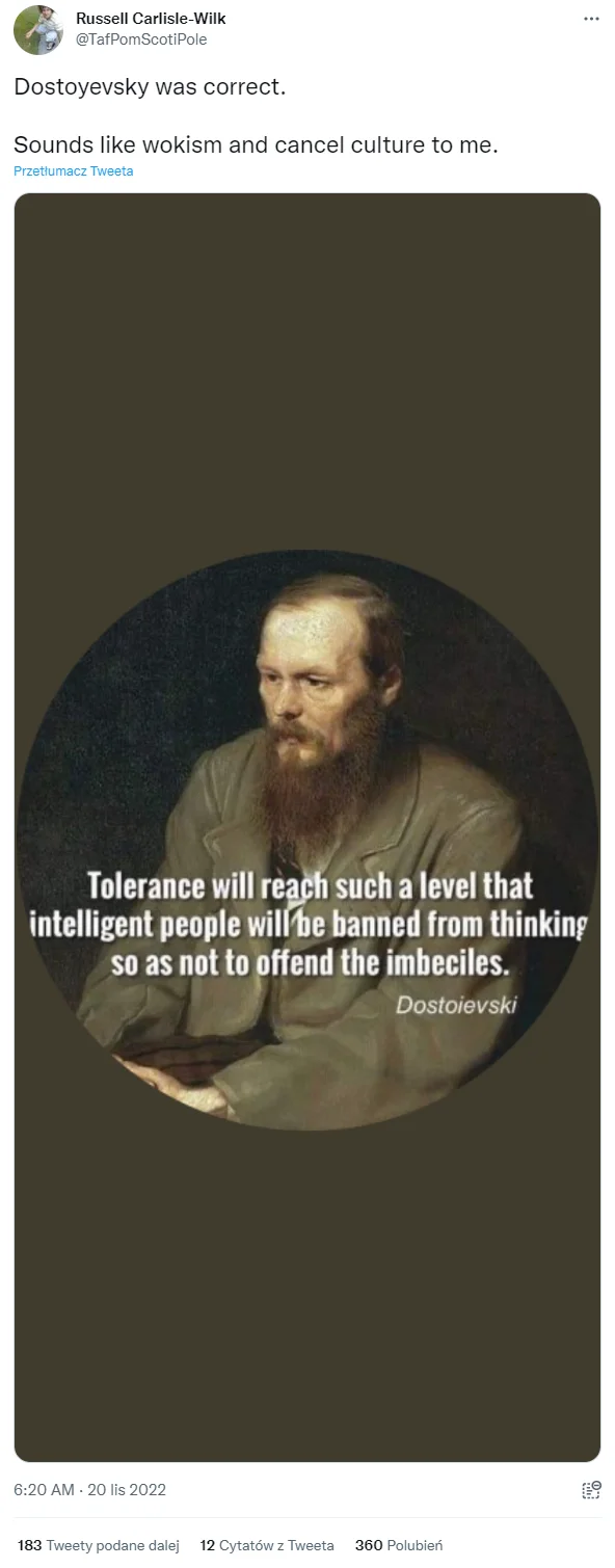 Rusell Carlise, Dostoevsky's quote