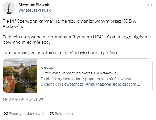 Czerwona Kalina nie jest „nieoficjalnym hymnem UPA”