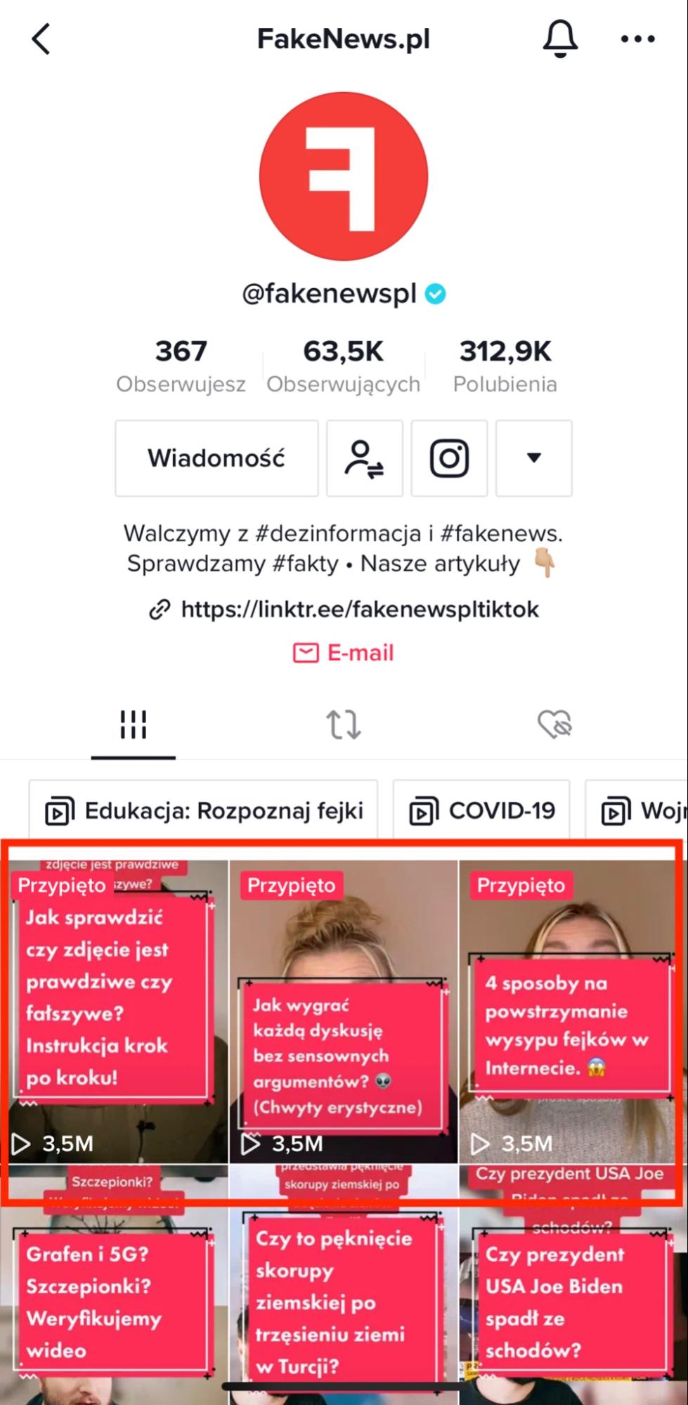 TikTok - profil FakeNews.pl