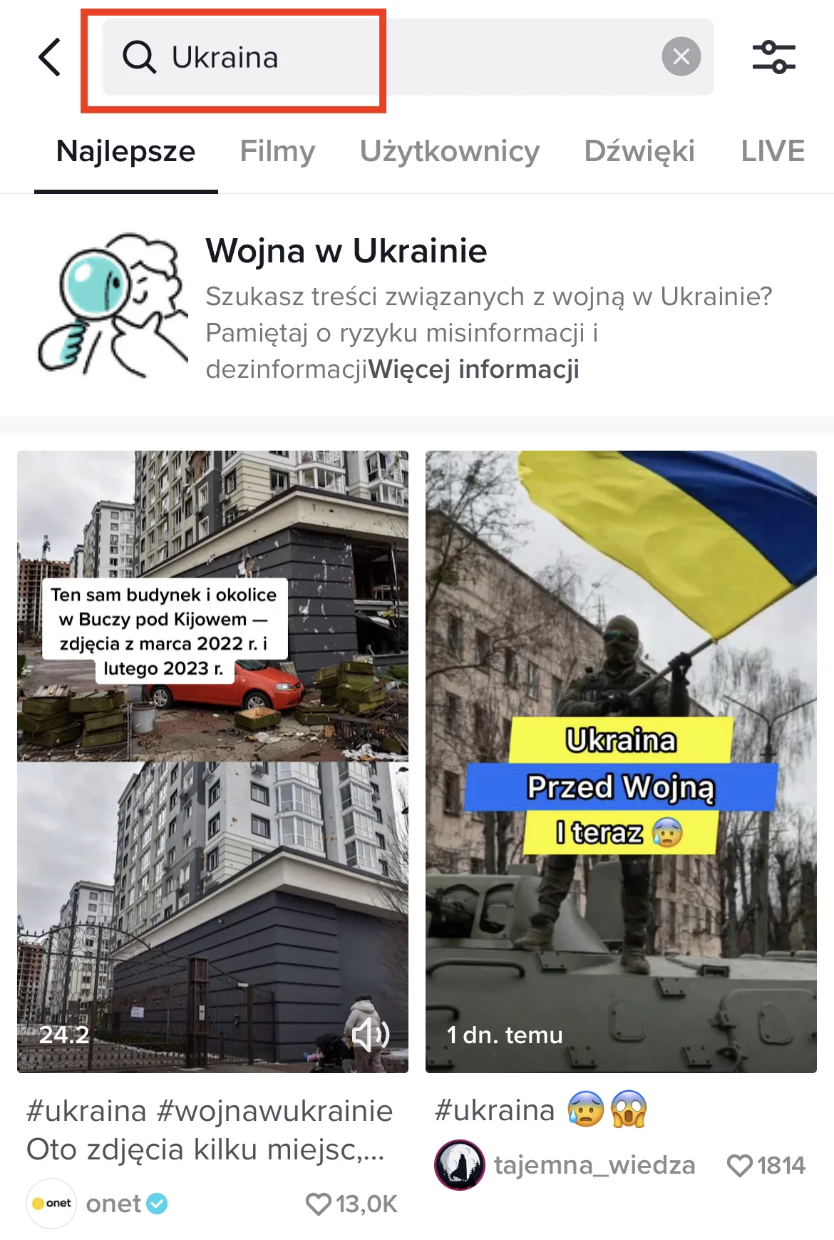 TikTok - Wyszukiwarka