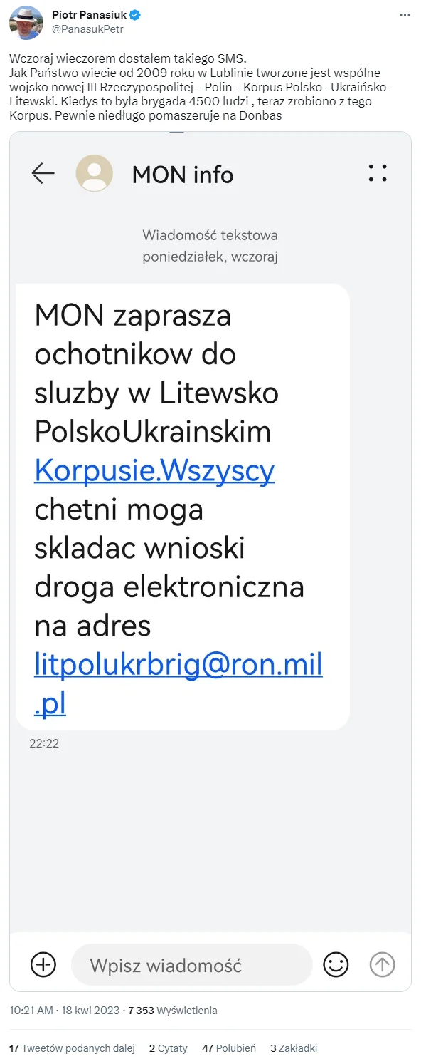 SMS-y od Litewsko-Polsko-Ukraińskiego Korpusu są fałszywe